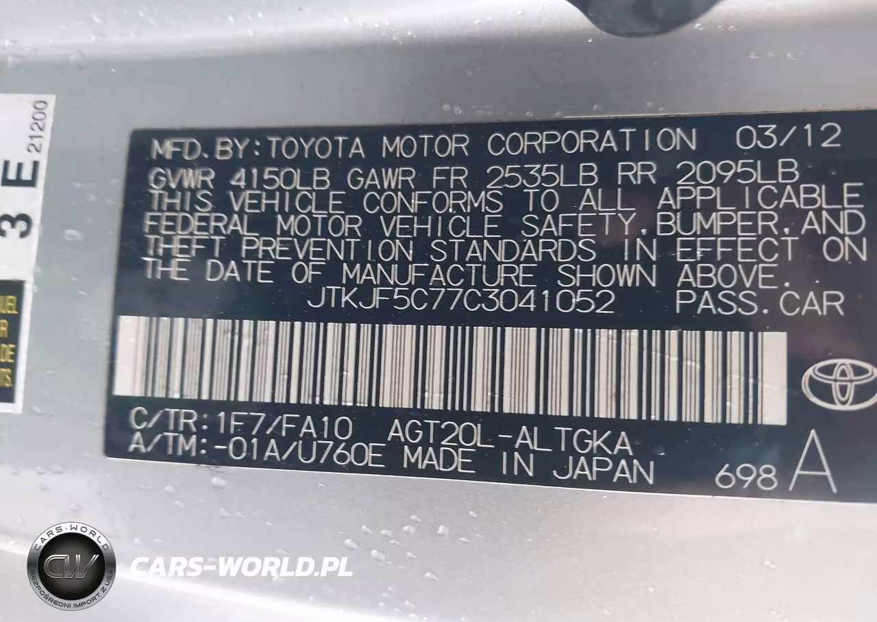2012 Scion Tc VIN:JTKJF5C77C3041052 - 9