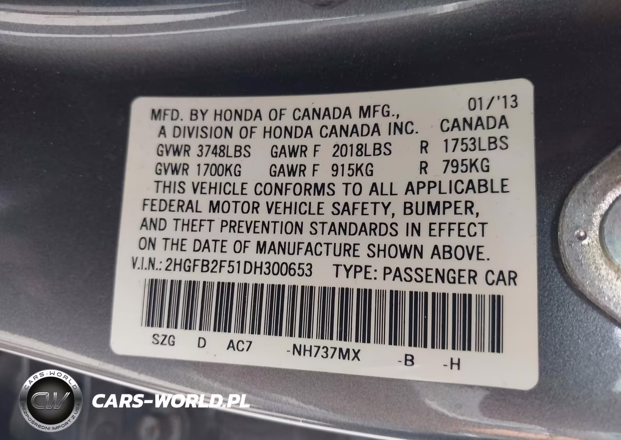 2013 Honda Civic Lx VIN:2HGFB2F51DH300653 - 9