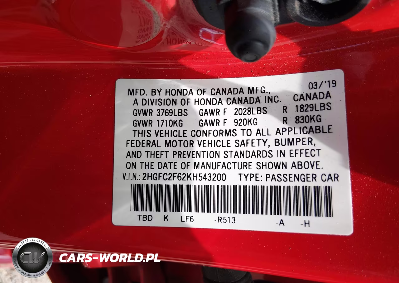 2019 Honda Civic Lx VIN:2HGFC2F62KH543200 - 9