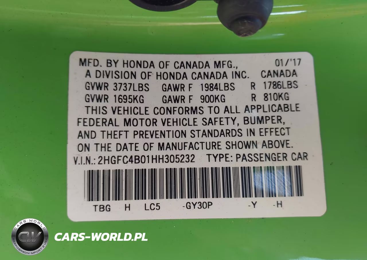 2017 Honda Civic Lx-P VIN:2HGFC4B01HH305232 - 9