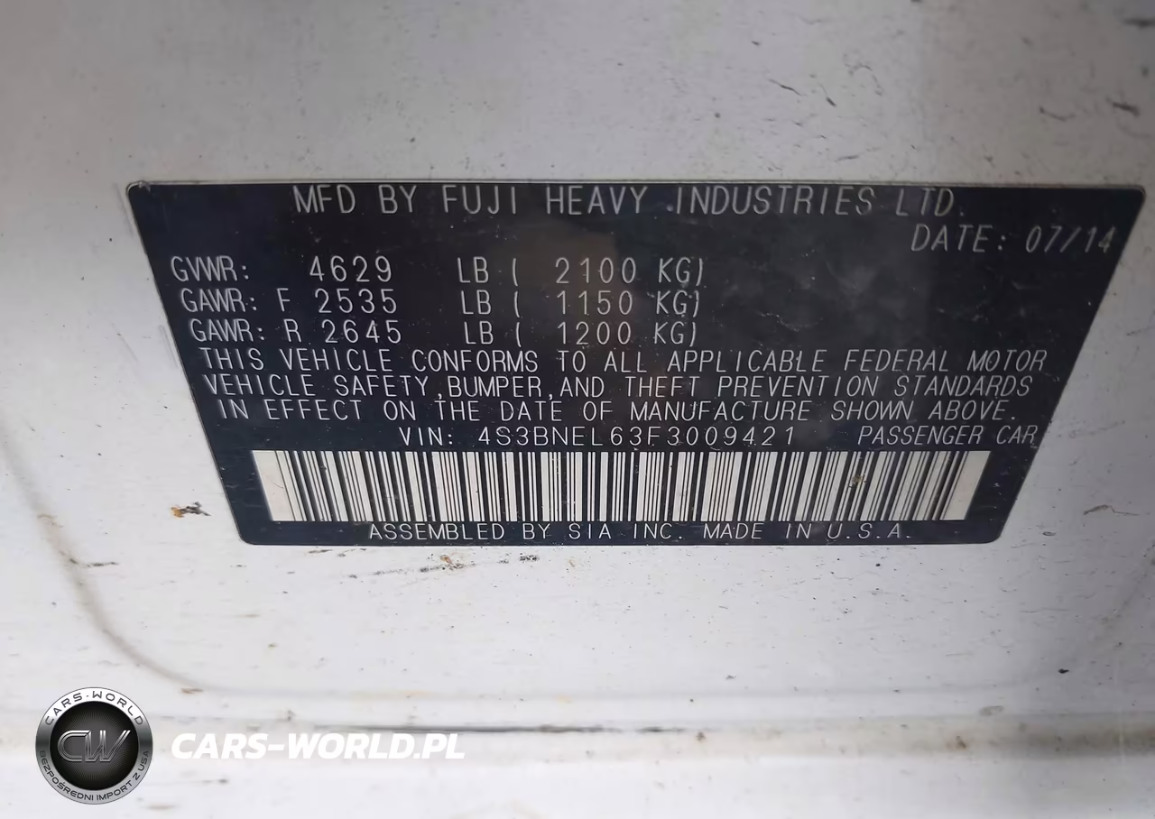 2015 Subaru Legacy 3.6R Limited VIN:4S3BNEL63F3009421 - 9