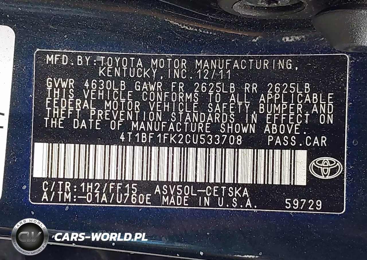 2012 Toyota Camry Se VIN:4T1BF1FK2CU533708 - 9