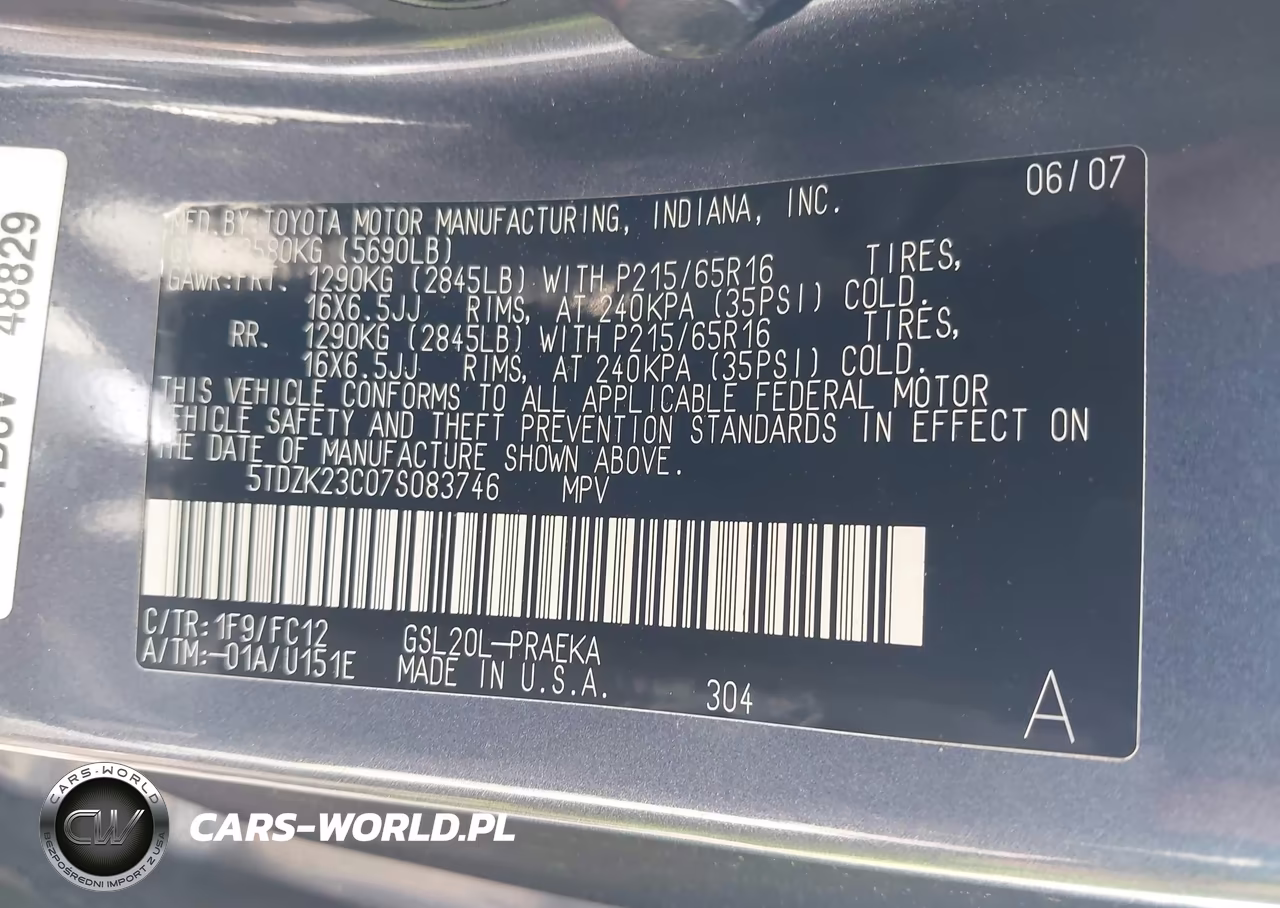 2007 Toyota Sienna Le VIN:5TDZK23C07S083746 - 9