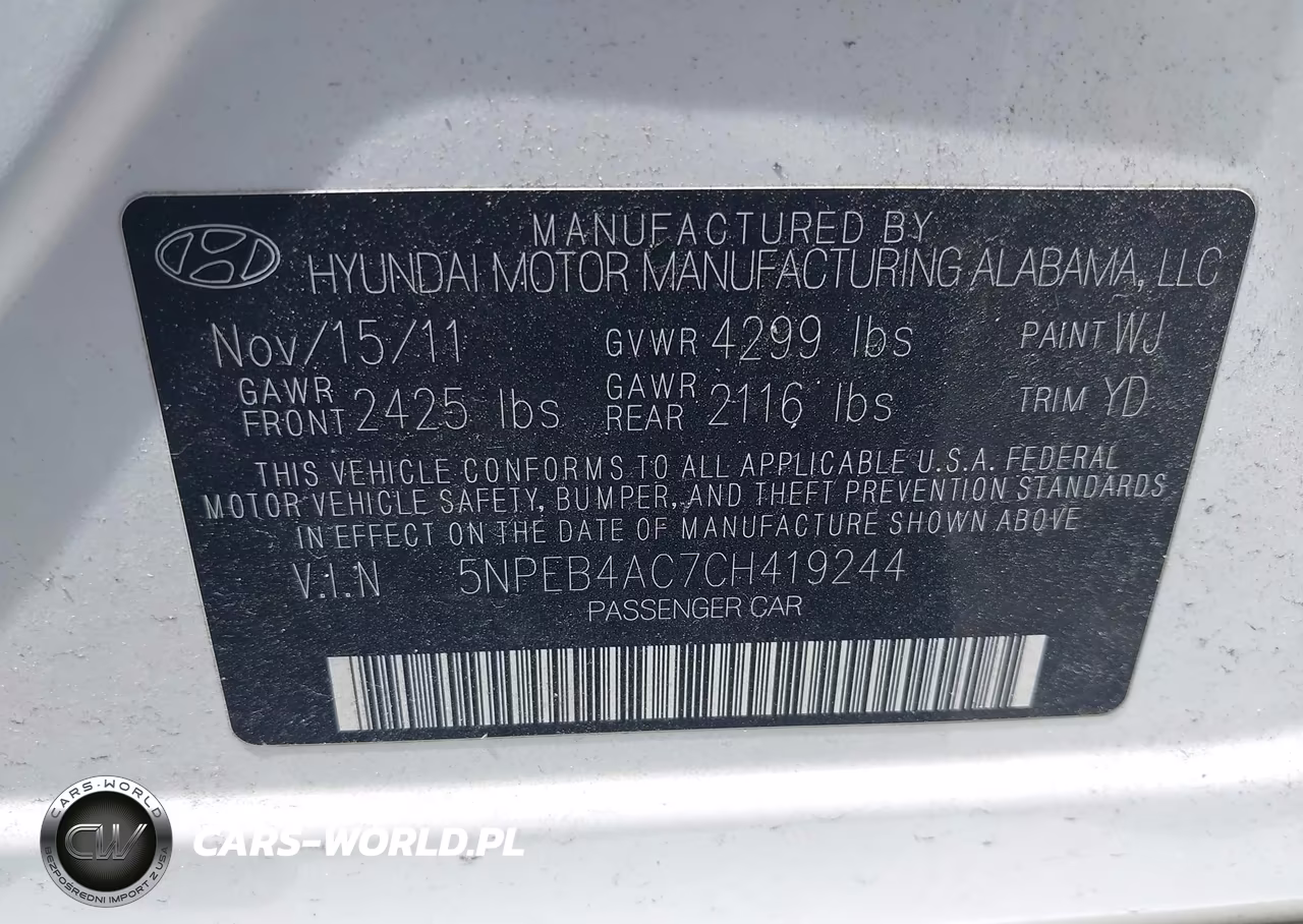 2012 Hyundai Sonata Gls VIN:5NPEB4AC7CH419244 - 9