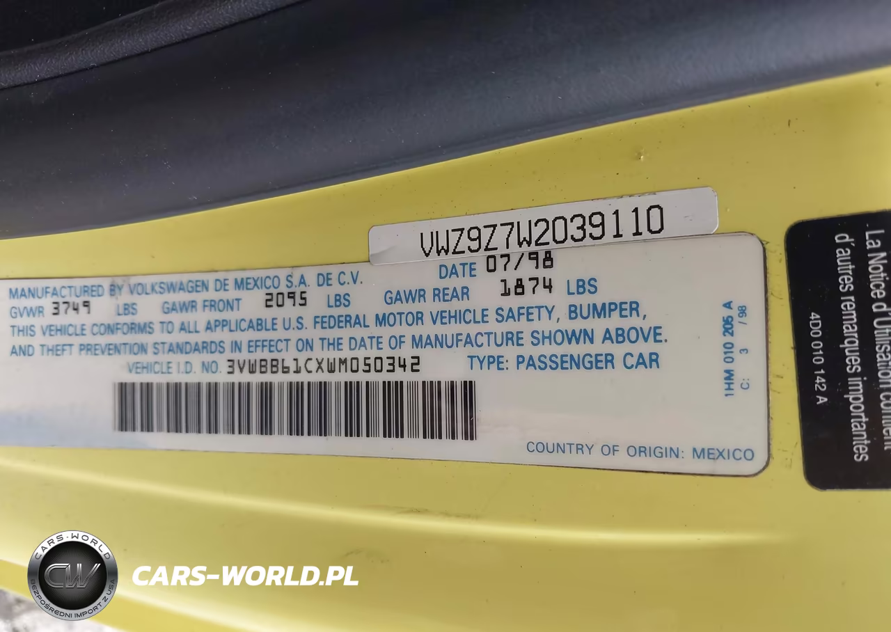 1998 Volkswagen New Beetle VIN:3VWBB61CXWM050342 - 9