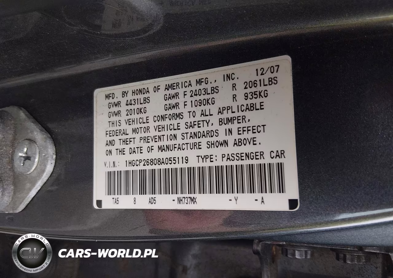 2008 Honda Accord 2.4 Ex-L VIN:1HGCP26808A055119 - 9