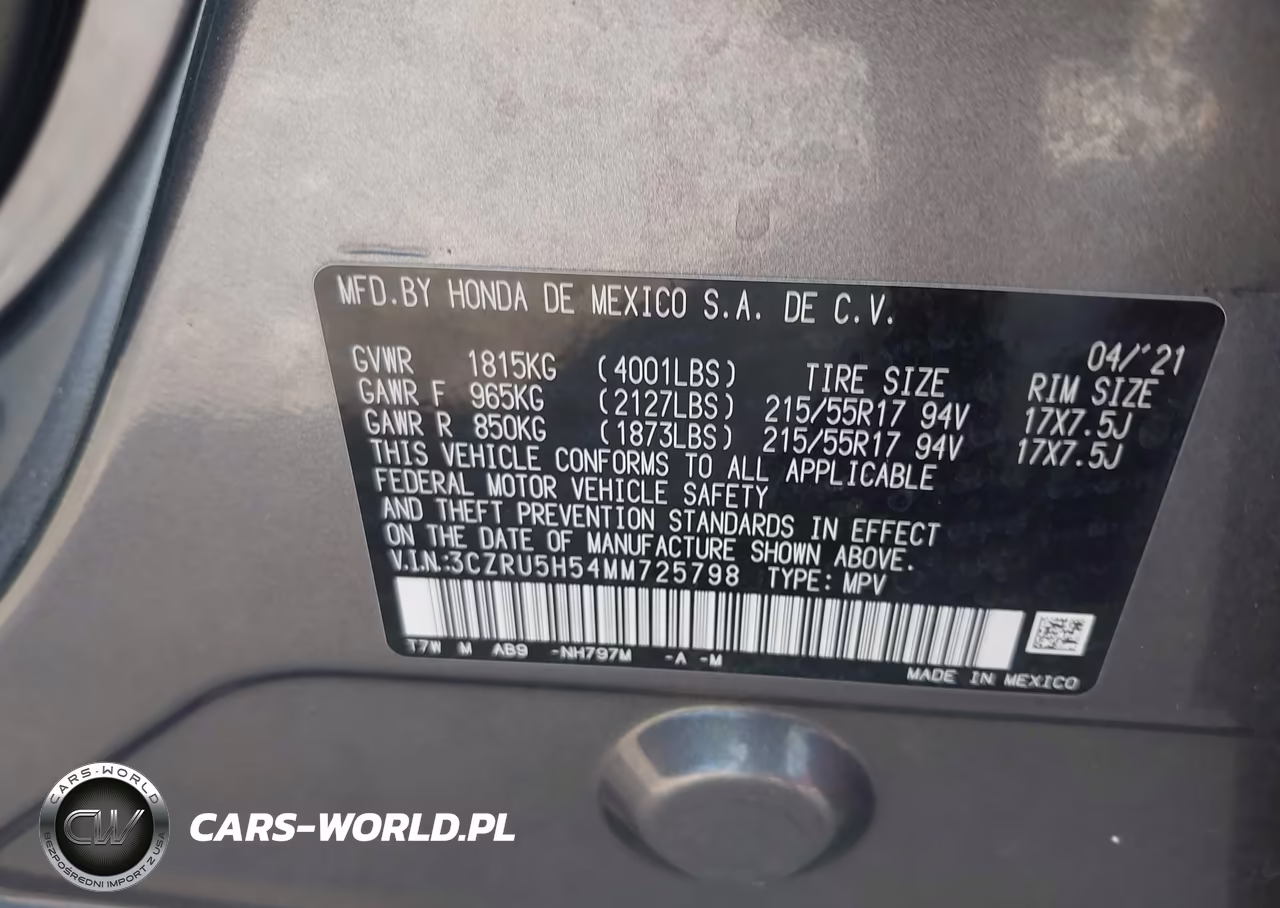 2021 Honda Hr-V 2Wd Ex VIN:3CZRU5H54MM725798 - 9