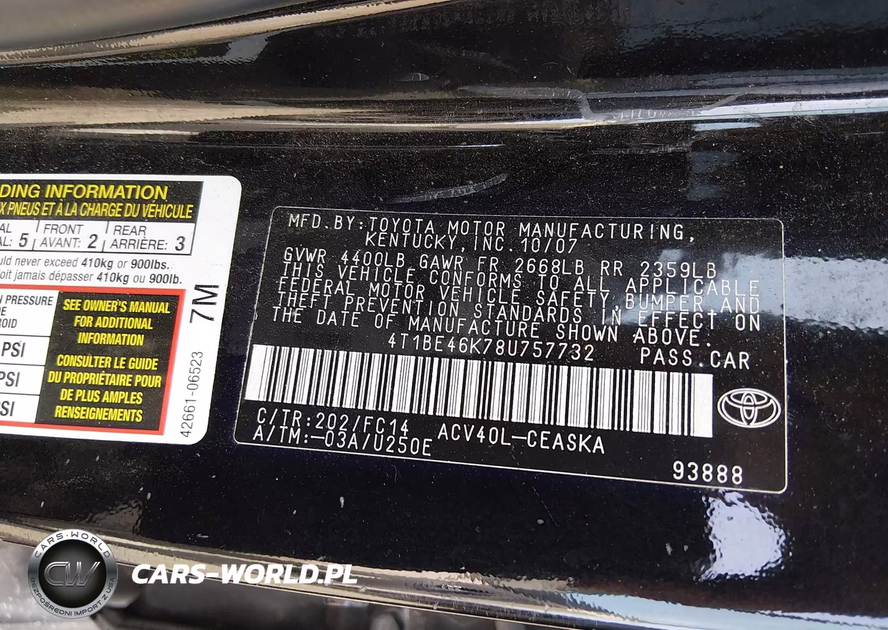 2008 Toyota Camry Se VIN:4T1BE46K78U757732 - 9