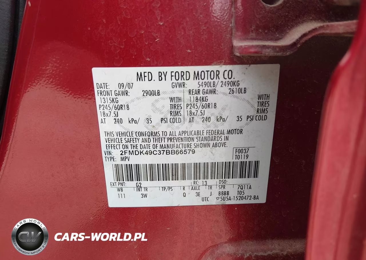 2007 Ford Edge Sel Plus VIN:2FMDK49C37BB66579 - 9