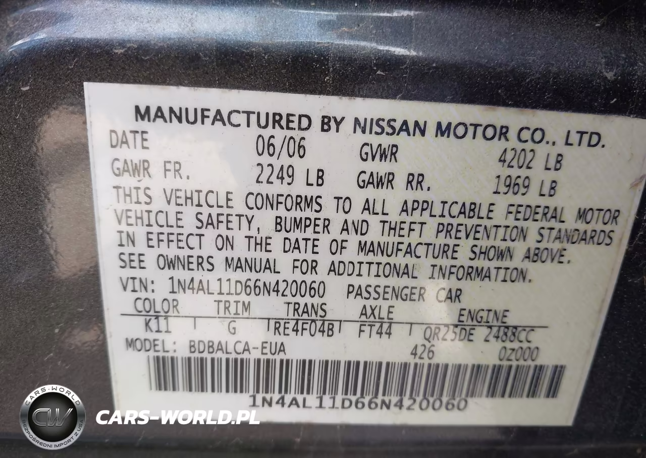 2006 Nissan Altima 2.5 S VIN:1N4AL11D66N420060 - 9