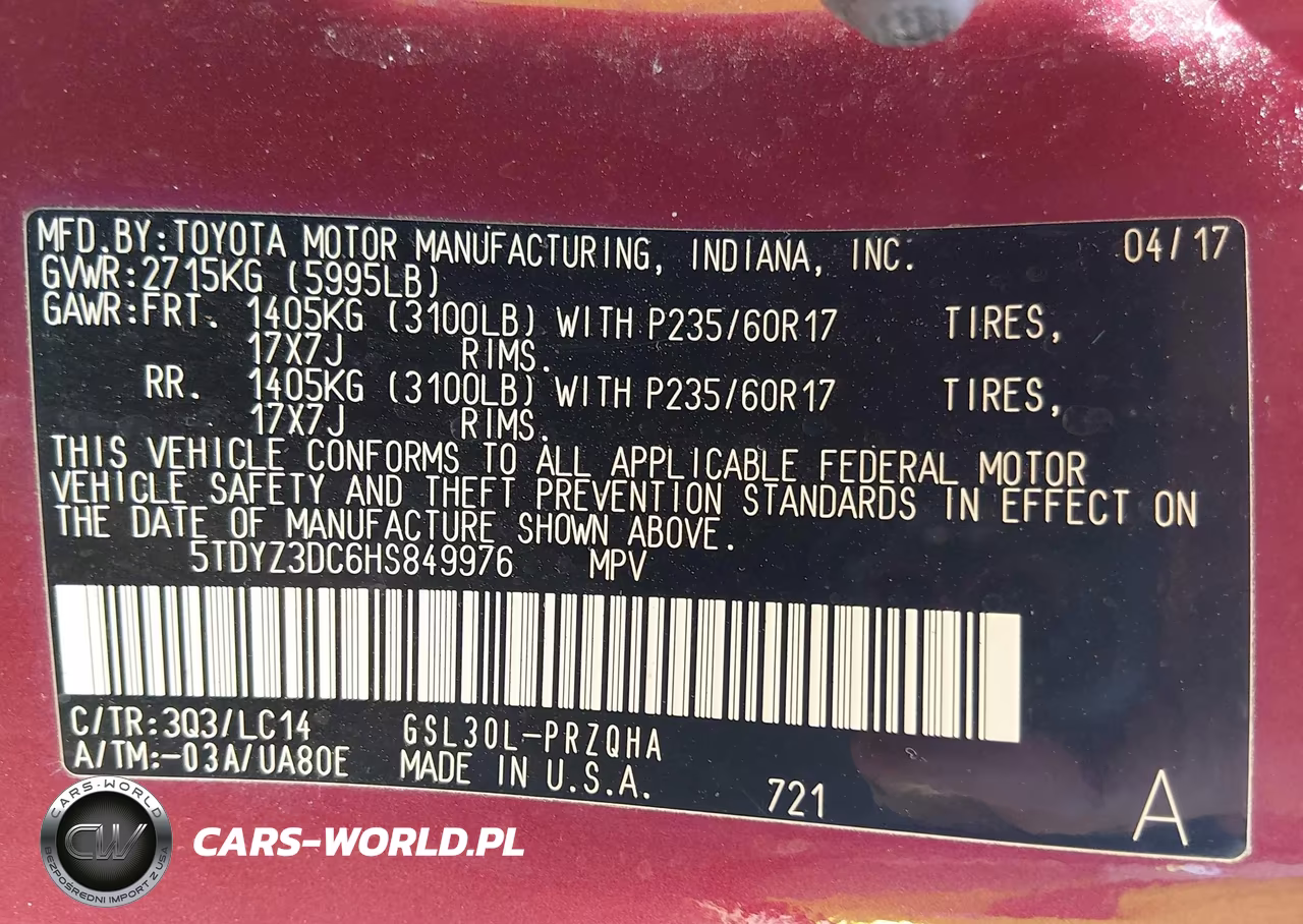 2017 Toyota Sienna Xle Premium 8 Passenger VIN:5TDYZ3DC6HS849976 - 9