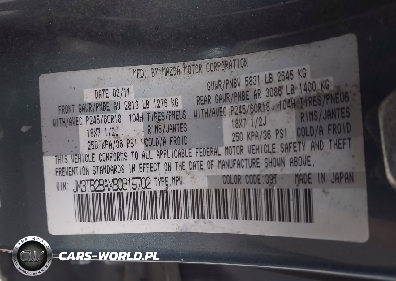 2011 Mazda Cx-9 Sport VIN:JM3TB2BAXB0319702 - 9