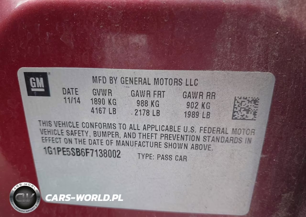 2015 Chevrolet Cruze 2Lt Auto VIN:1G1PE5SB6F7138002 - 9