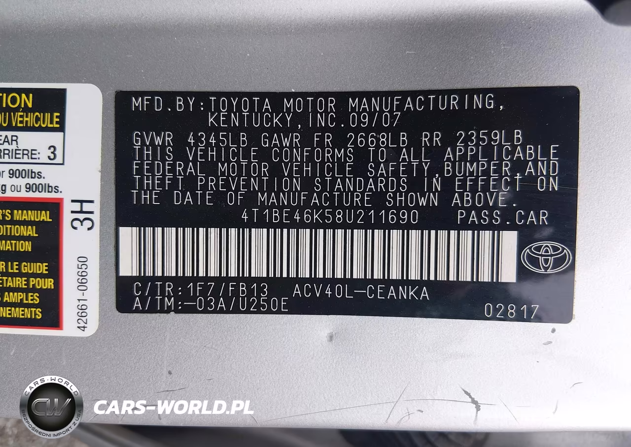 2008 Toyota Camry Le VIN:4T1BE46K58U211690 - 9