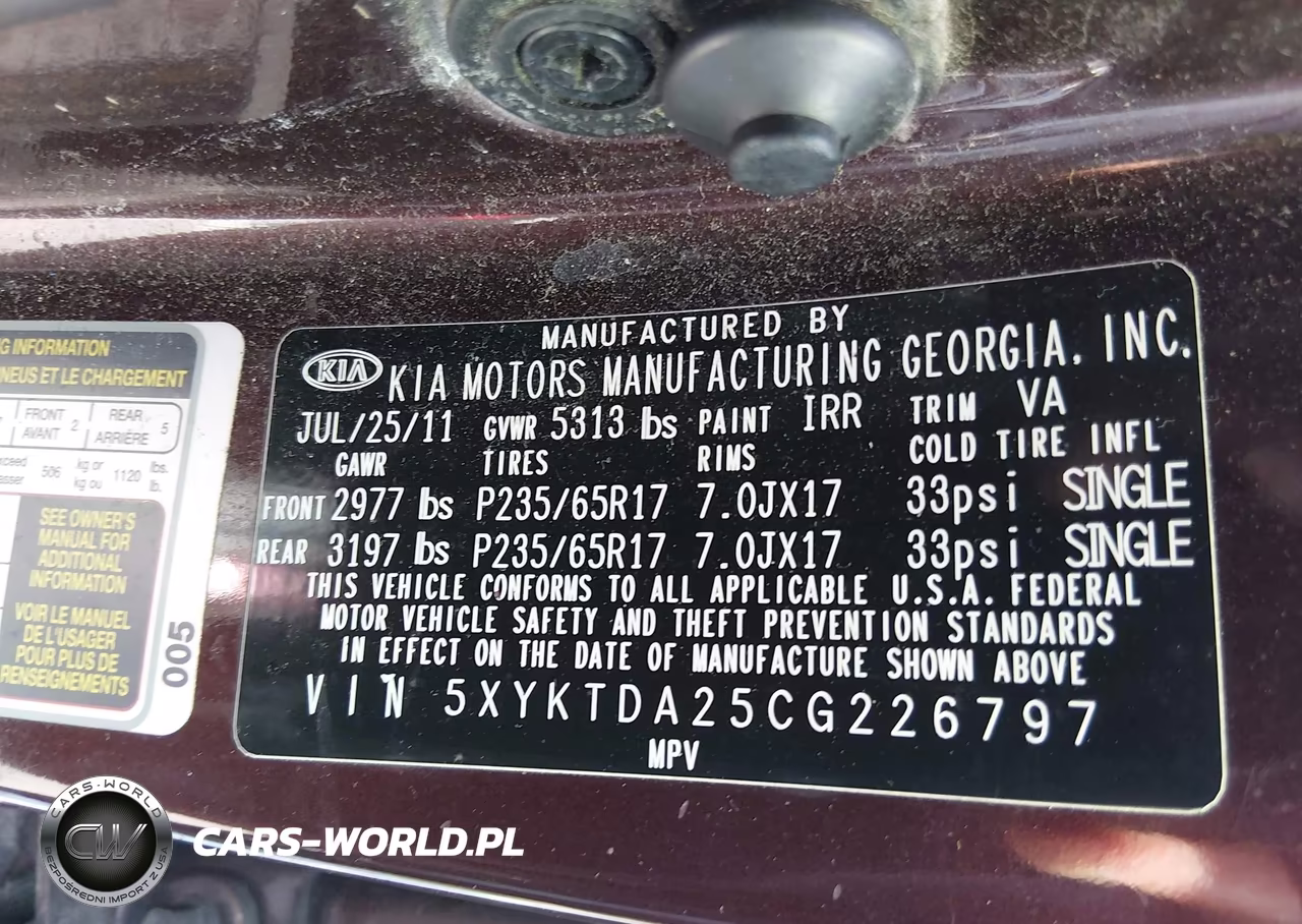 2012 Kia Sorento Lx V6 VIN:5XYKTDA25CG226797 - 9