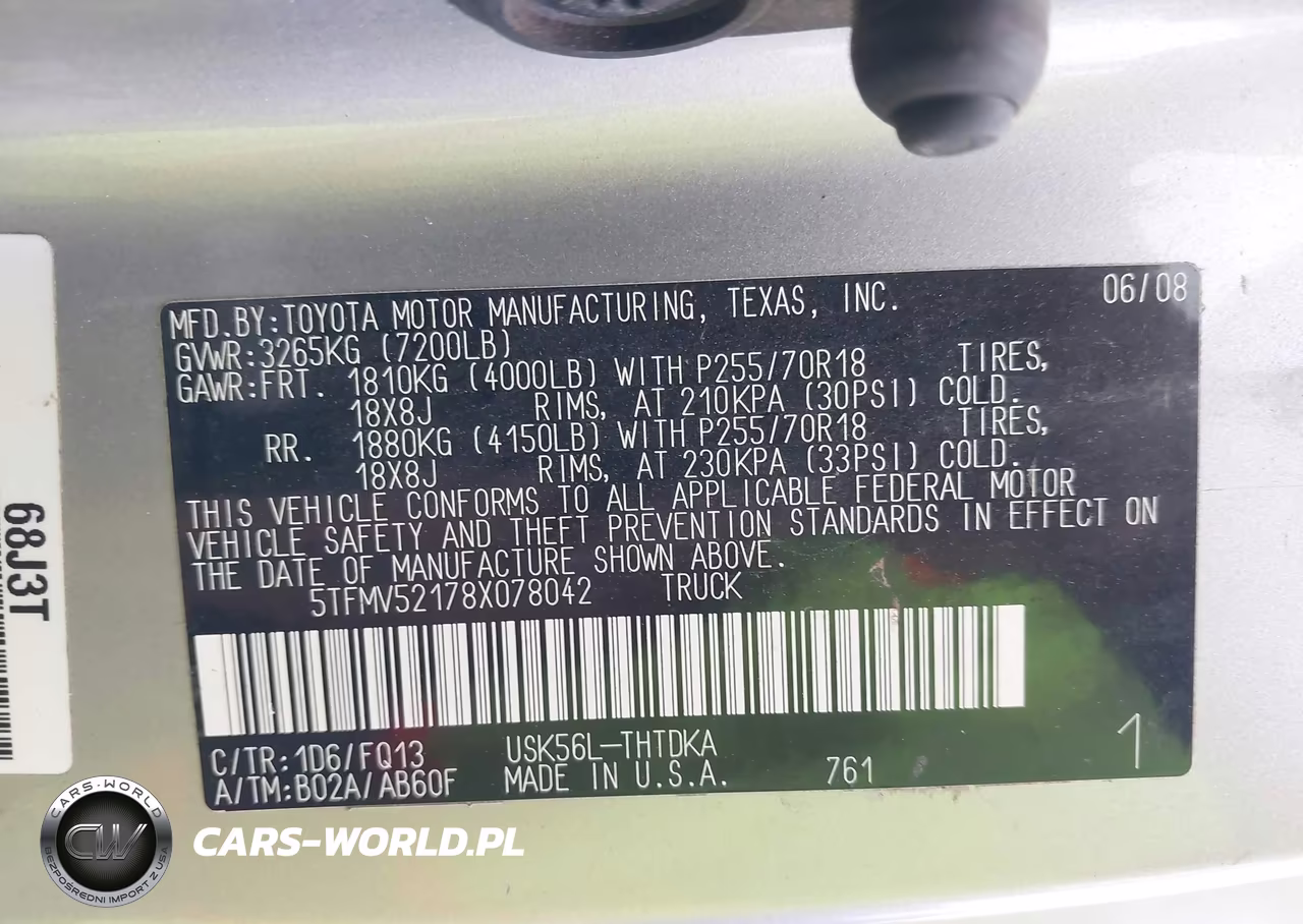 2008 Toyota Tundra Base 5.7L V8 VIN:5TFMV52178X078042 - 9