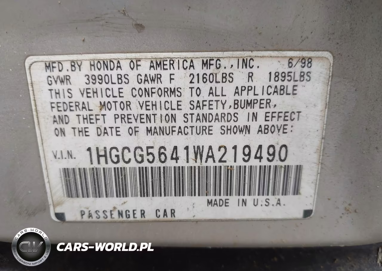 1998 Honda Accord Lx VIN:1HGCG5641WA219490 - 9