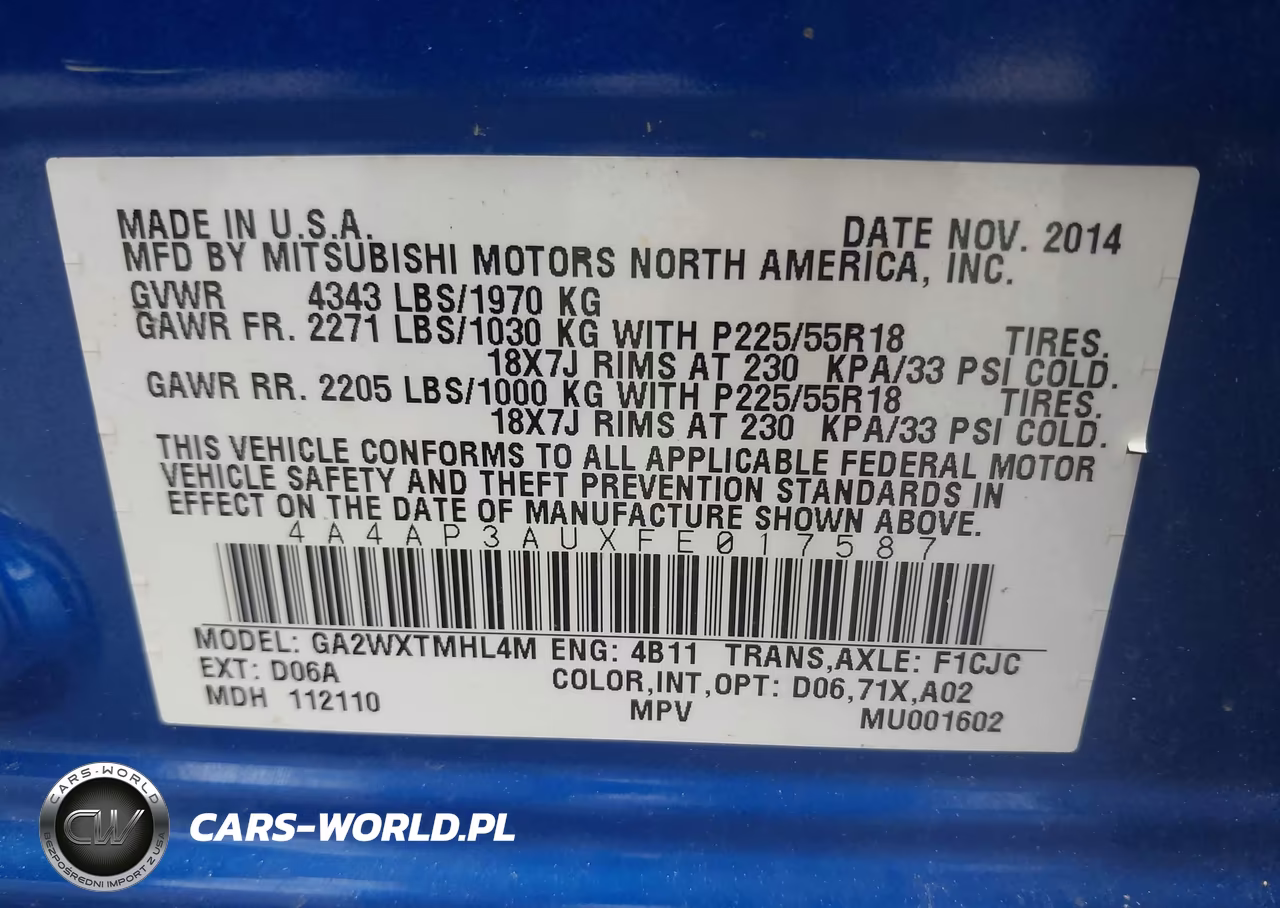 2015 Mitsubishi Outlander Sport Es VIN:4A4AP3AUXFE017587 - 9