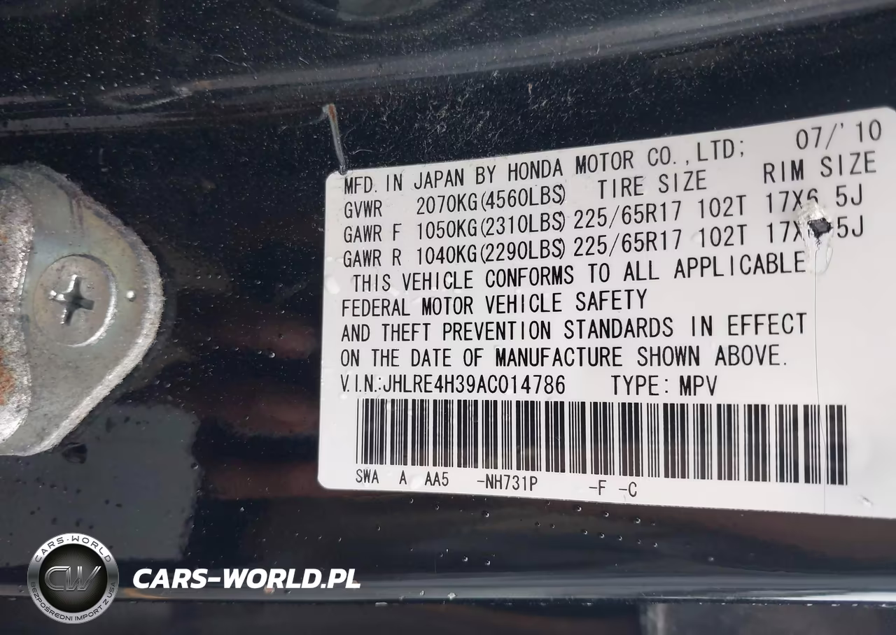 2010 Honda Cr-V Lx VIN:JHLRE4H39AC014786 - 9
