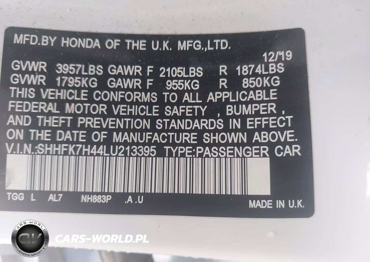 2020 Honda Civic Sport VIN:SHHFK7H44LU213395 - 9