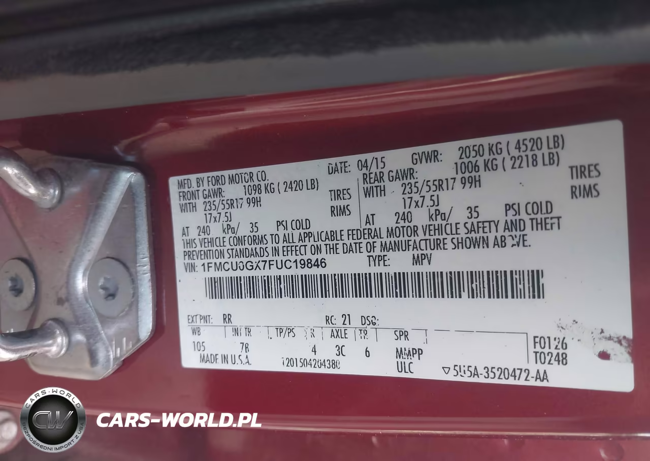 2015 Ford Escape Se VIN:1FMCU0GX7FUC19846 - 9