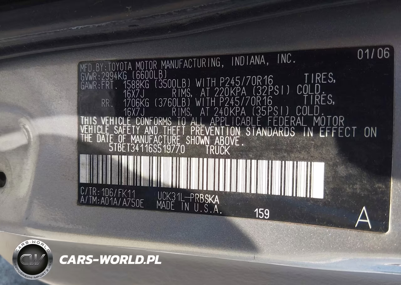 2006 Toyota Tundra Sr5 V8 VIN:5TBET34116S519770 - 9