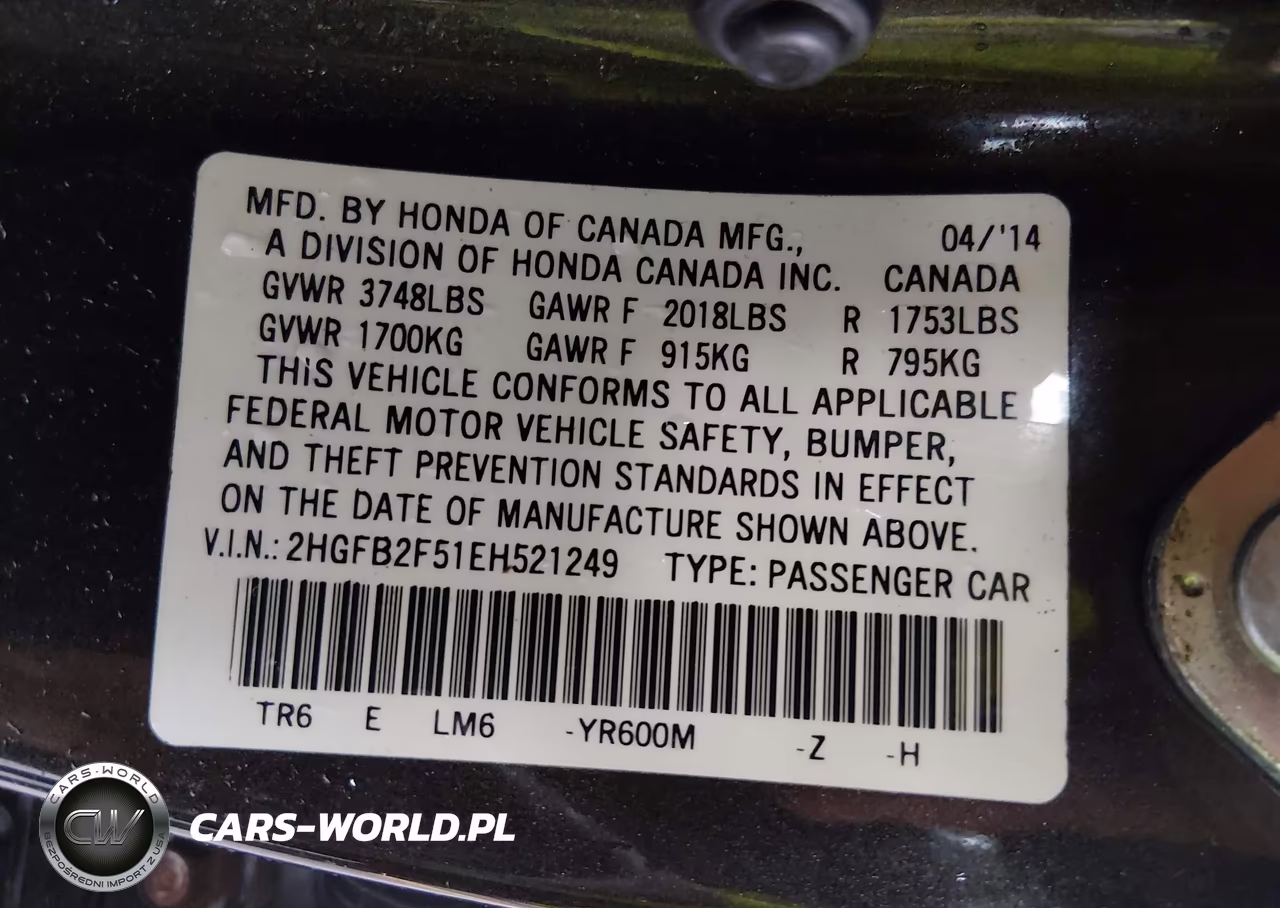 2014 Honda Civic Lx VIN:2HGFB2F51EH521249 - 9