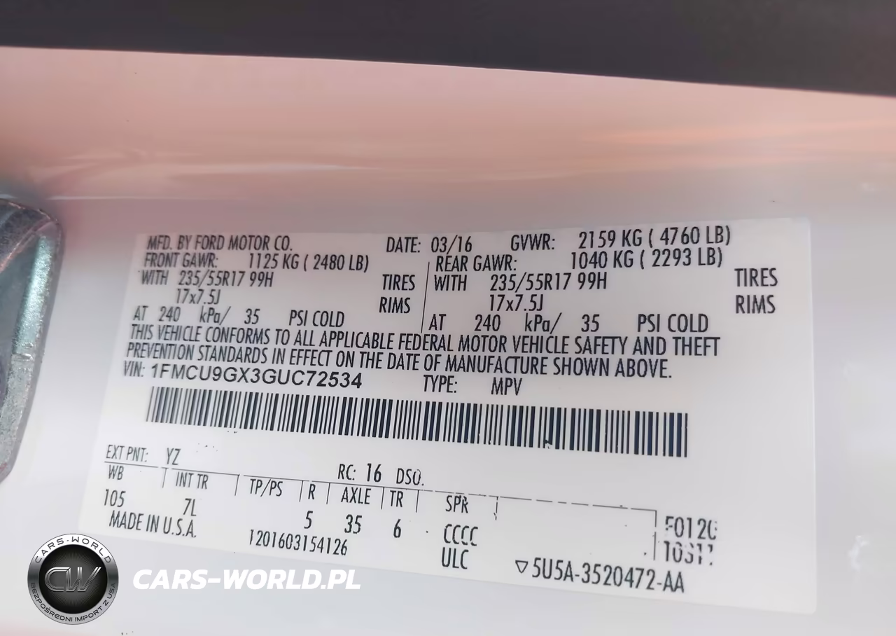 2016 Ford Escape Se VIN:1FMCU9GX3GUC72534 - 9