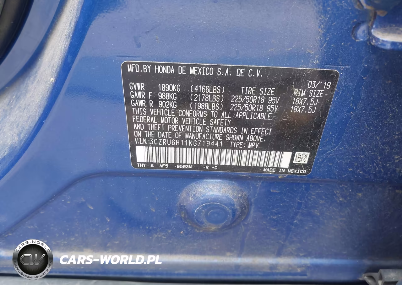 2019 Honda Hr-V Sport VIN:3CZRU6H11KG719441 - 9