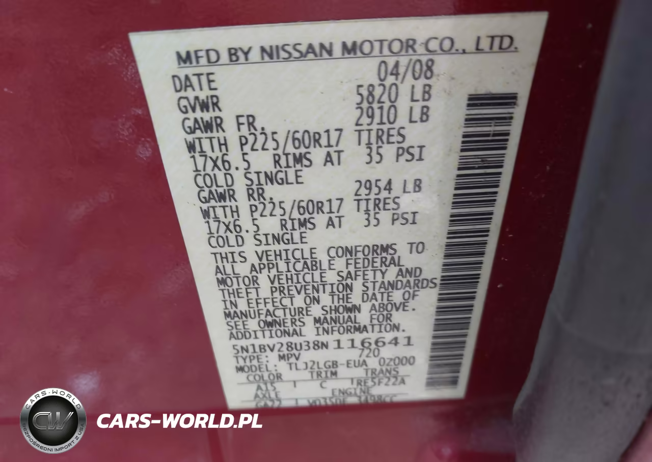 2008 Nissan Quest 3.5 Se VIN:5N1BV28U38N116641 - 9