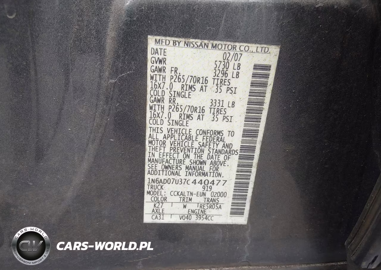 2007 Nissan Frontier Se VIN:1N6AD07U37C440477 - 9