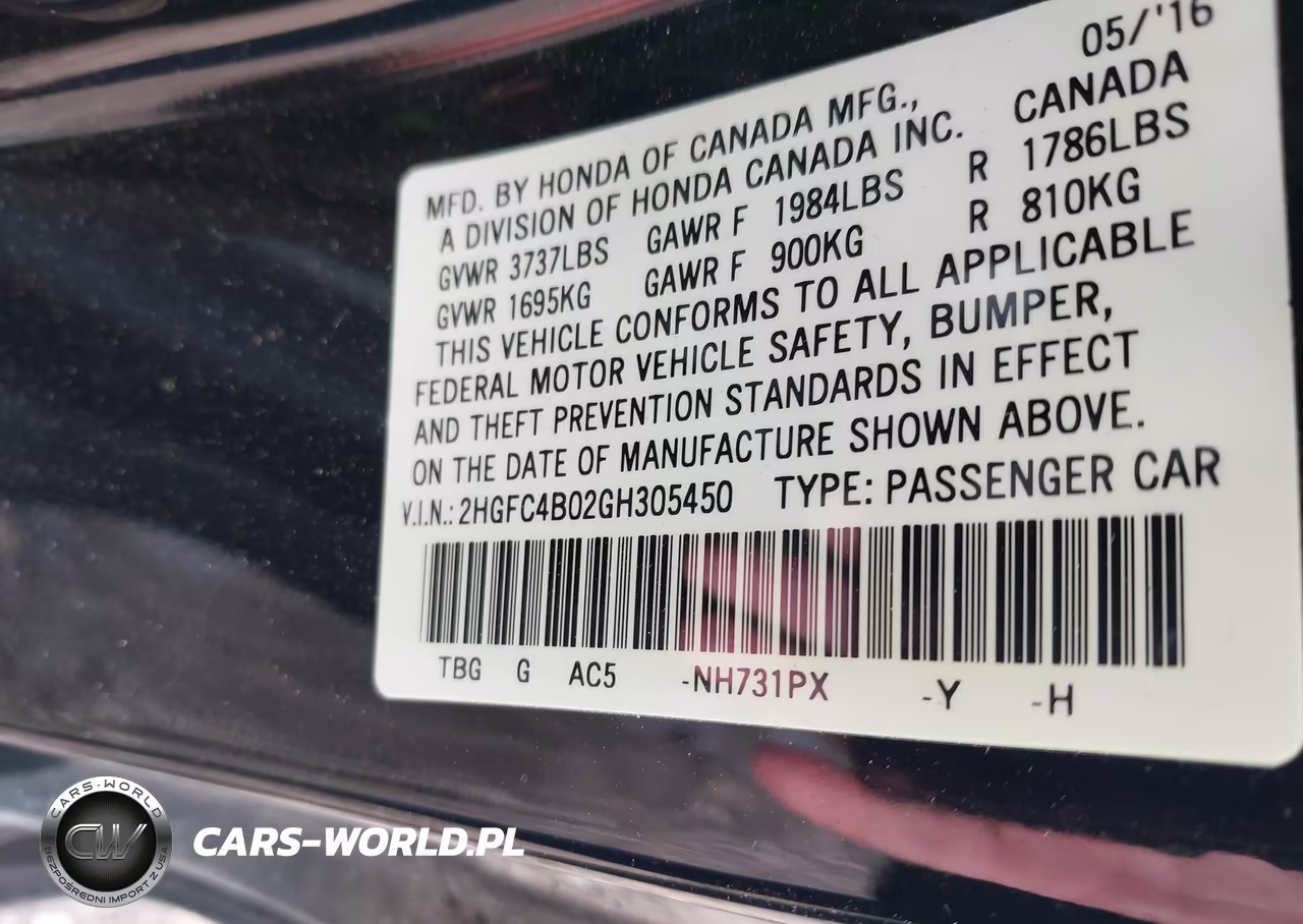 2016 Honda Civic Lx-P VIN:2HGFC4B02GH305450 - 9