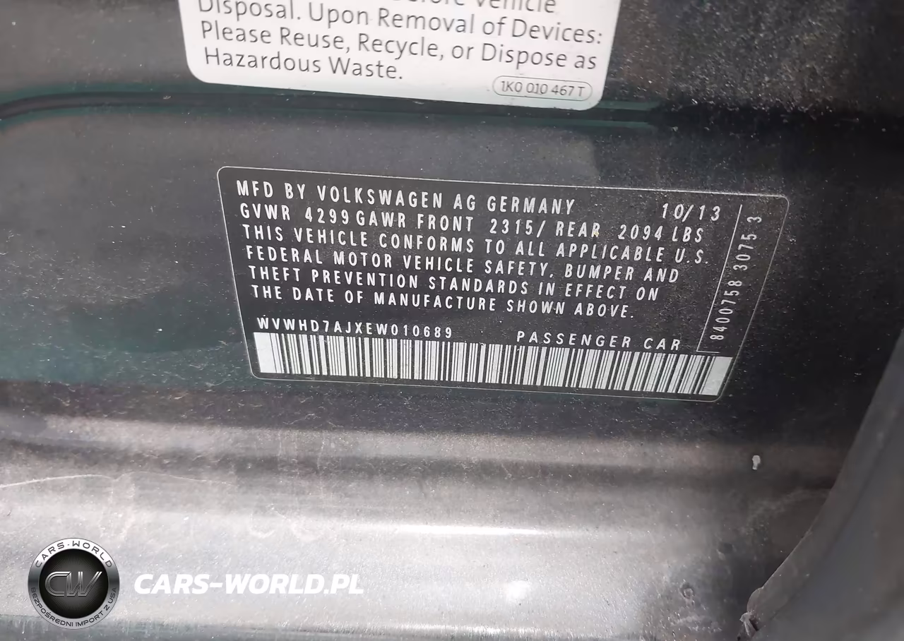 2014 Volkswagen Gti VIN:WVWHD7AJXEW010689 - 9