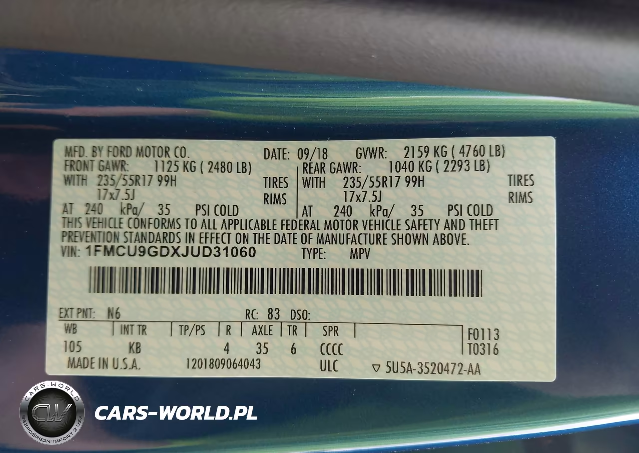 2018 Ford Escape Se VIN:1FMCU9GDXJUD31060 - 9