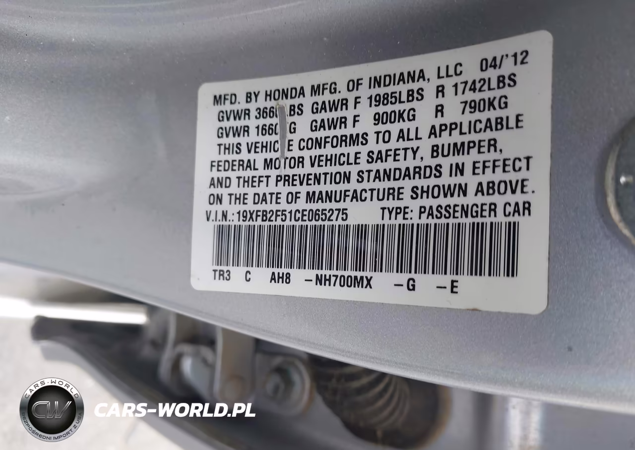 2012 Honda Civic Lx VIN:19XFB2F51CE065275 - 9