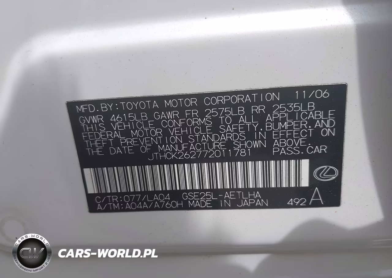 2007 Lexus Is 250 VIN:JTHCK262772011781 - 9