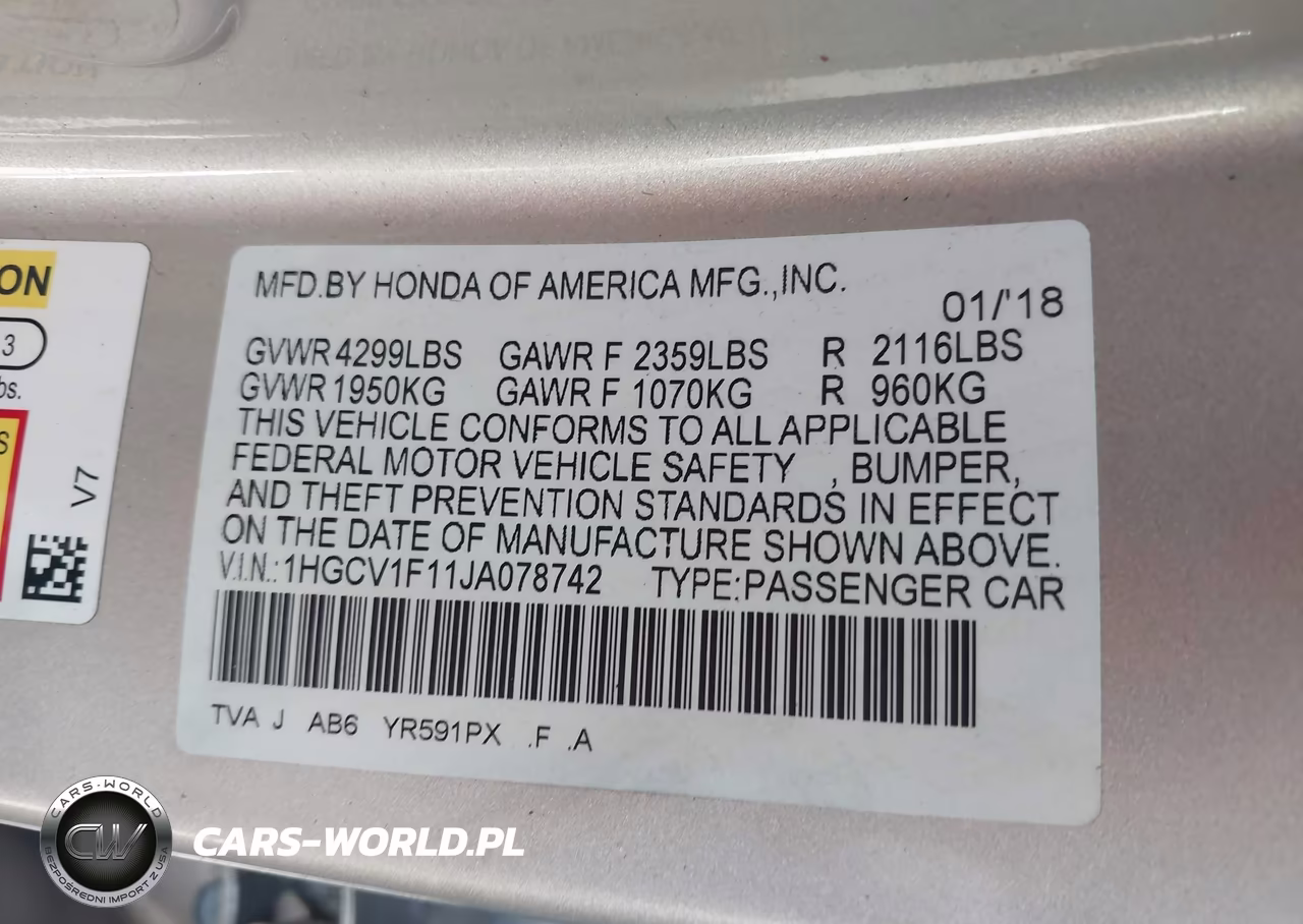 2018 Honda Accord Lx VIN:1HGCV1F11JA078742 - 9