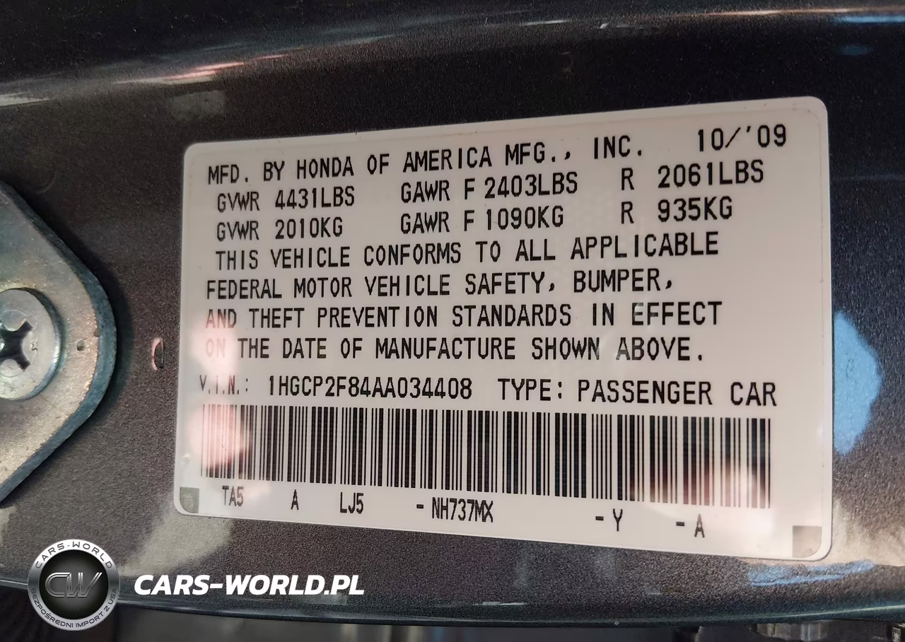 2010 Honda Accord 2.4 Ex-L VIN:1HGCP2F84AA034408 - 9
