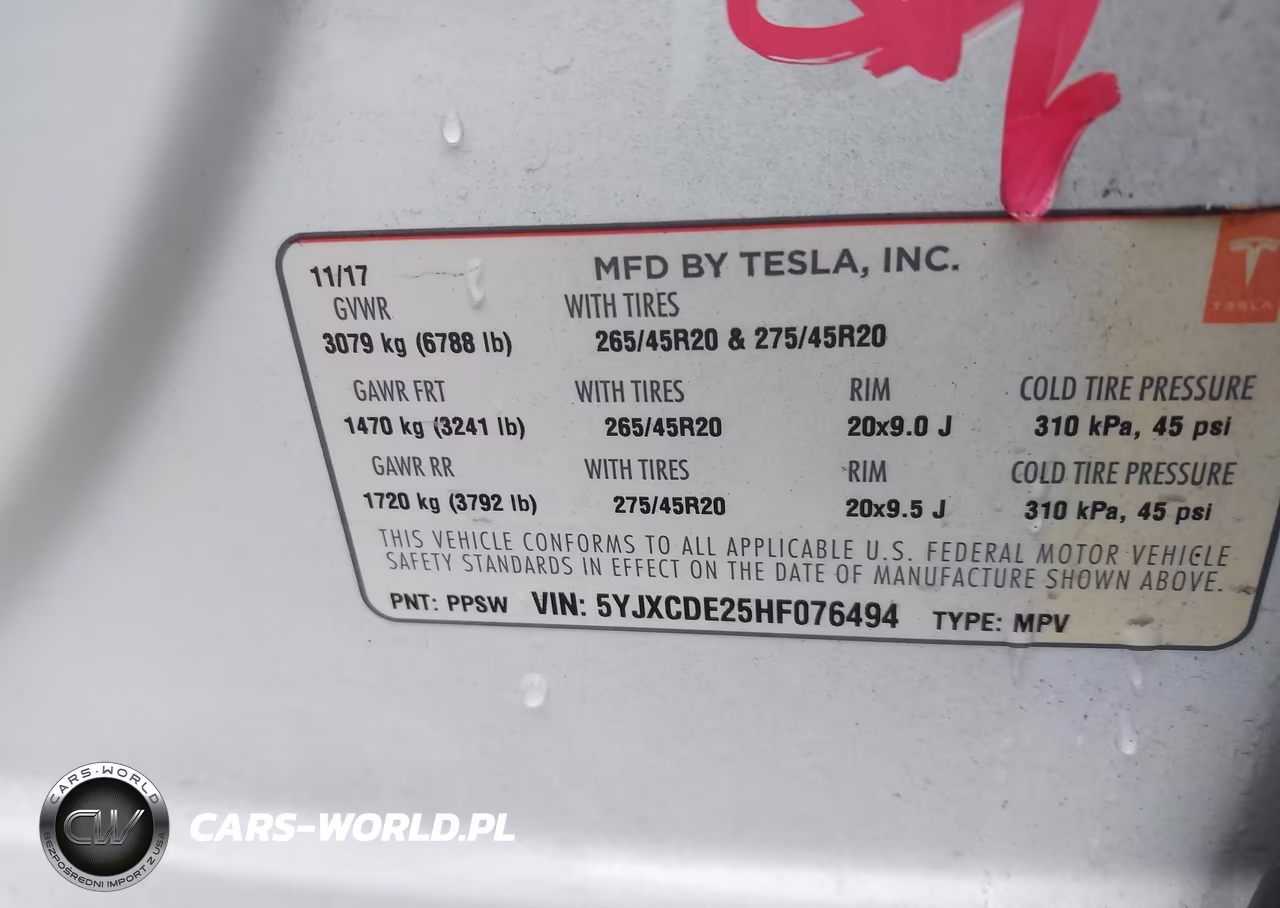 2017 Tesla Model X 100D-75D-90D VIN:5YJXCDE25HF076494 - 9