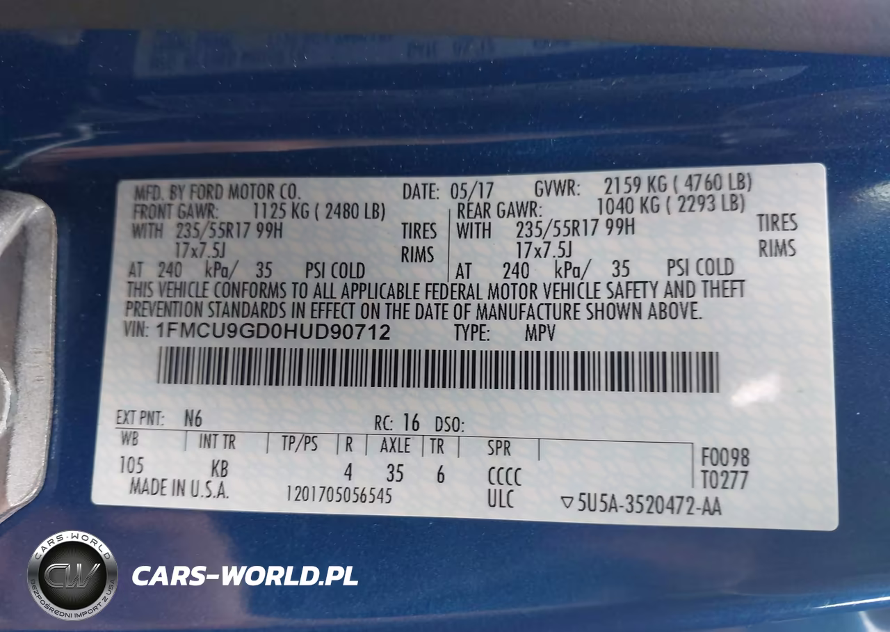 2017 Ford Escape Se VIN:1FMCU9GD0HUD90712 - 9