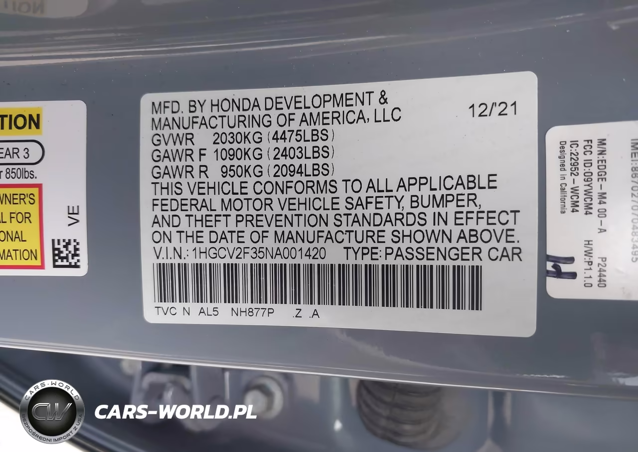 2022 Honda Accord Sport 2.0T VIN:1HGCV2F35NA001420 - 9