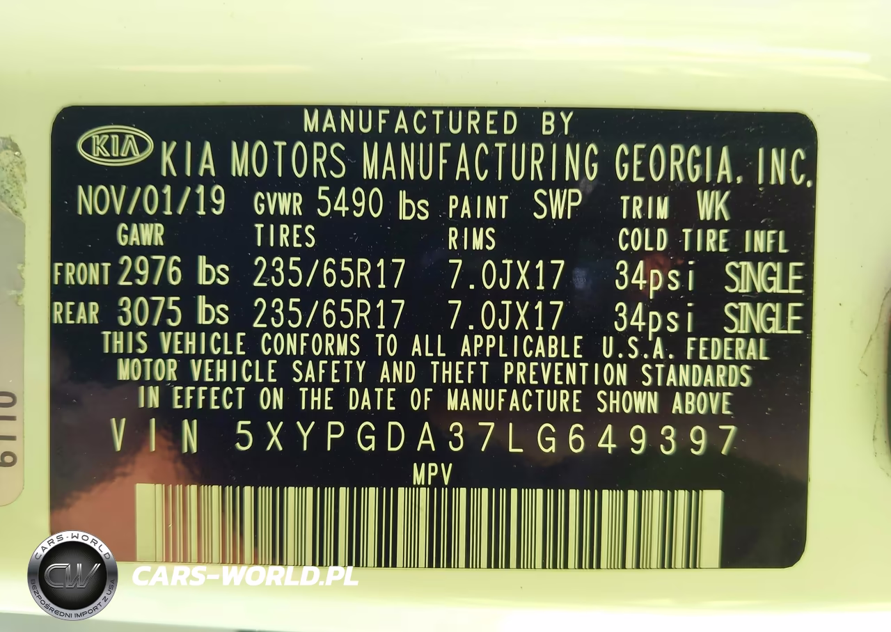 2020 Kia Sorento 2.4L Lx VIN:5XYPGDA37LG649397 - 9
