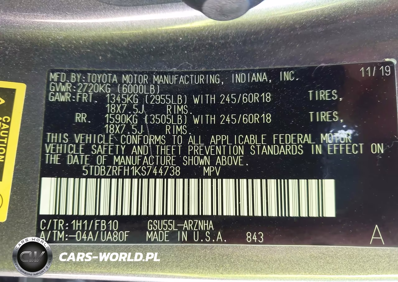 2019 Toyota Highlander Le VIN:5TDBZRFH1KS744738 - 9