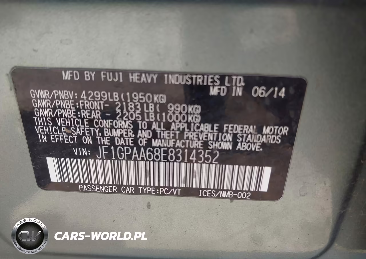 2014 Subaru Impreza 2.0I VIN:JF1GPAA68E8314352 - 9