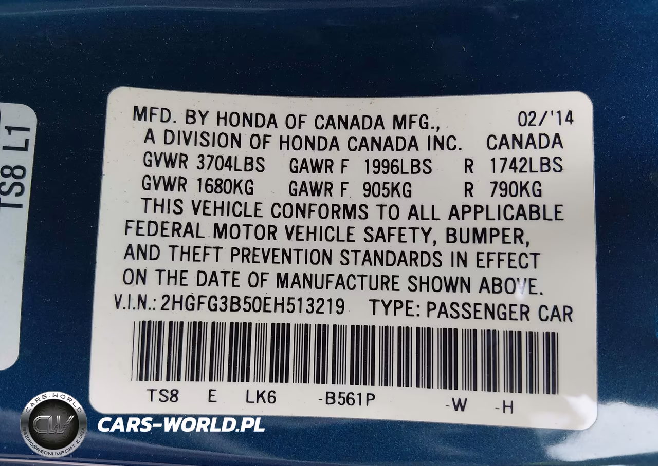 2014 Honda Civic Lx VIN:2HGFG3B50EH513219 - 9