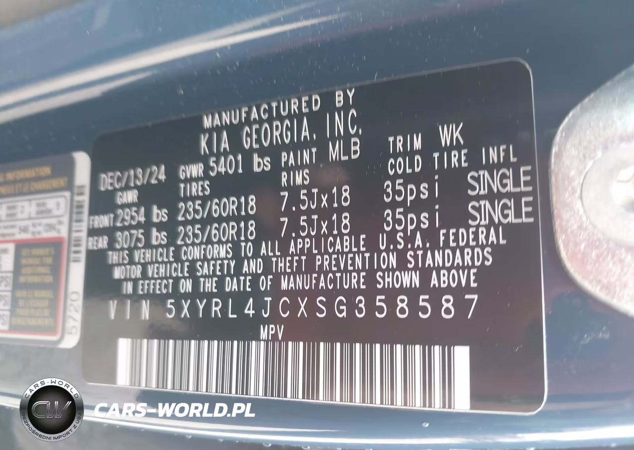 2025 Kia Sorento S VIN:5XYRL4JCXSG358587 - 9