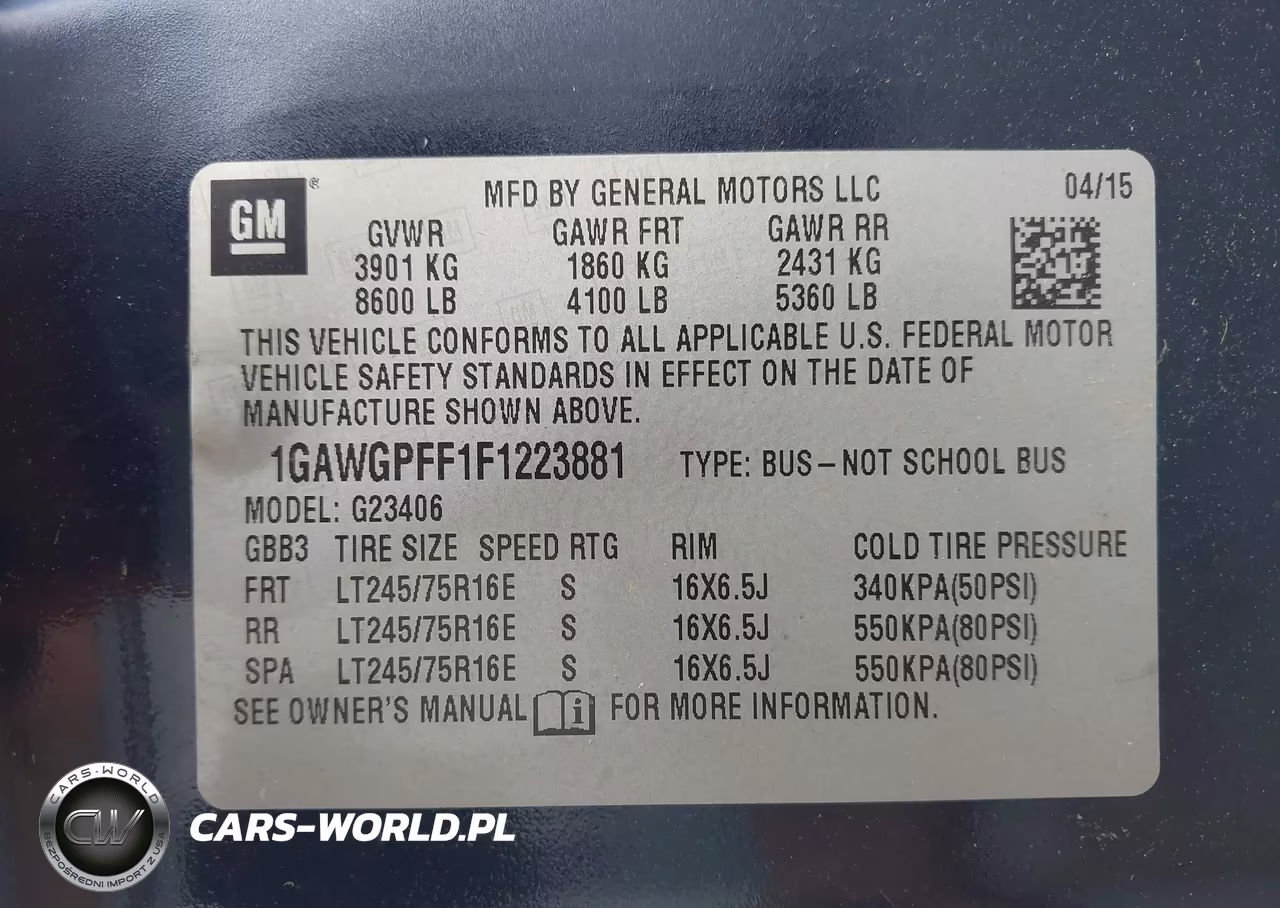 2015 Chevrolet Express 2500 Ls VIN:1GAWGPFF1F1223881 - 9