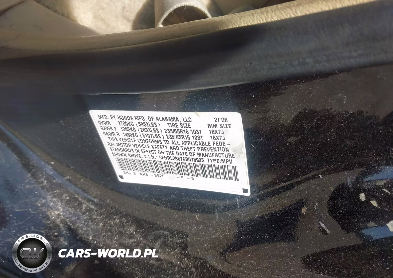 2006 Honda Odyssey Ex-L VIN:5FNRL38676B078925 - 9