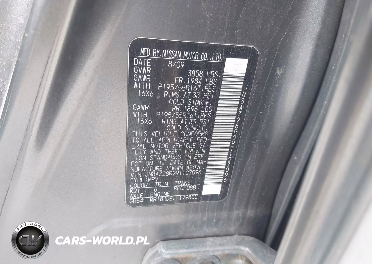 2009 Nissan Cube 1.8Sl VIN:JN8AZ28R29T127096 - 9