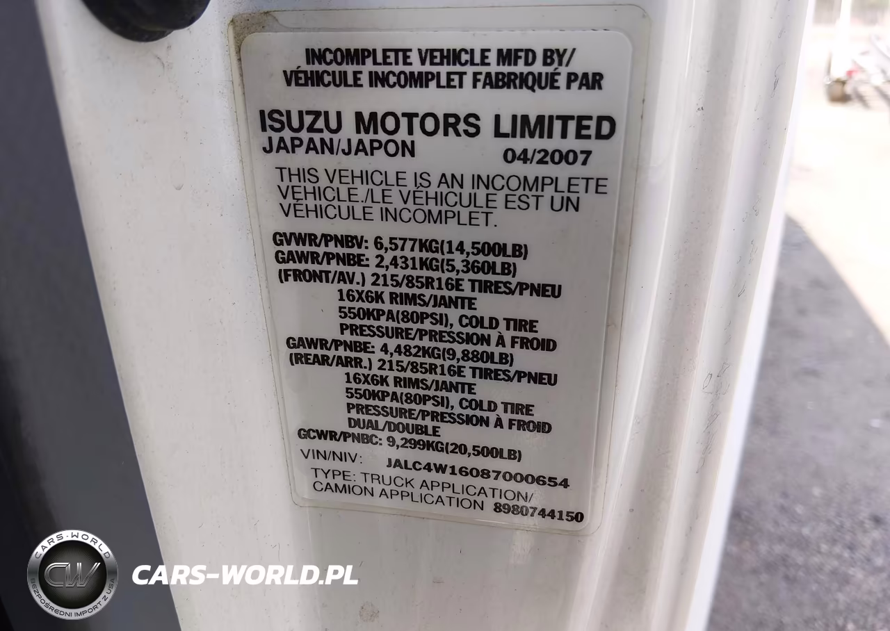 2008 Isuzu Dsl Reg VIN:JALC4W16087000654 - 8